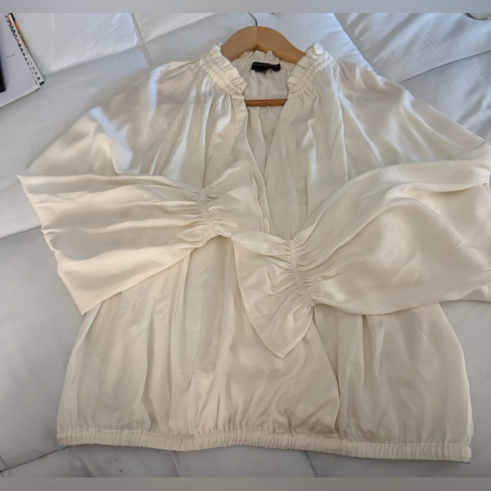 Banana Republic Factory Cream Faux Wrap Blouse Size Small NWOT